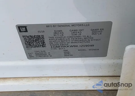 2019 Chevrolet Traverse Premier from USA, damaged, VIN 1GNERKKW9KJ219049